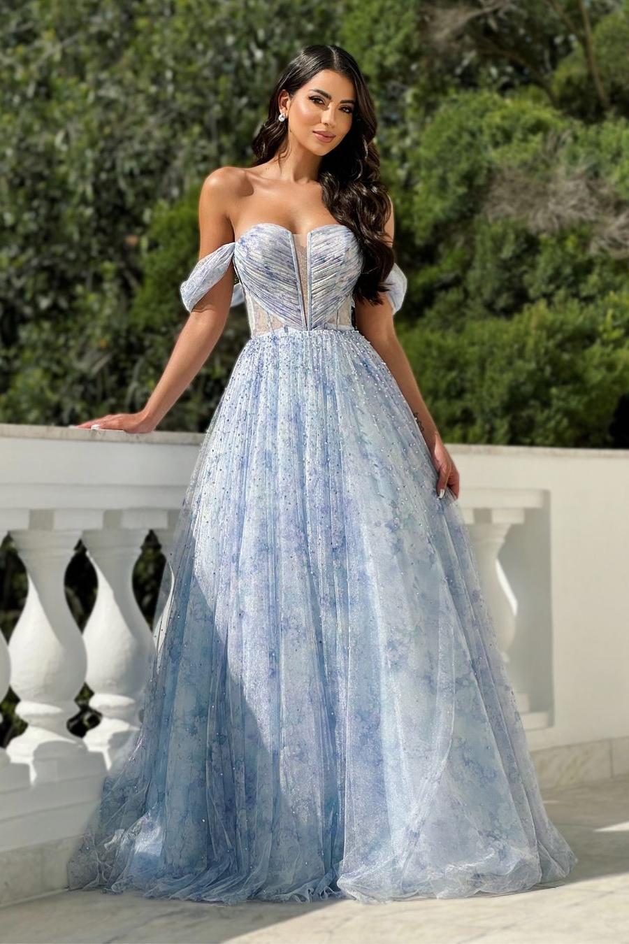 Lvs&Broner Off the Shoulder Strapless Sleeveless A Line Long Prom Dress With Beading