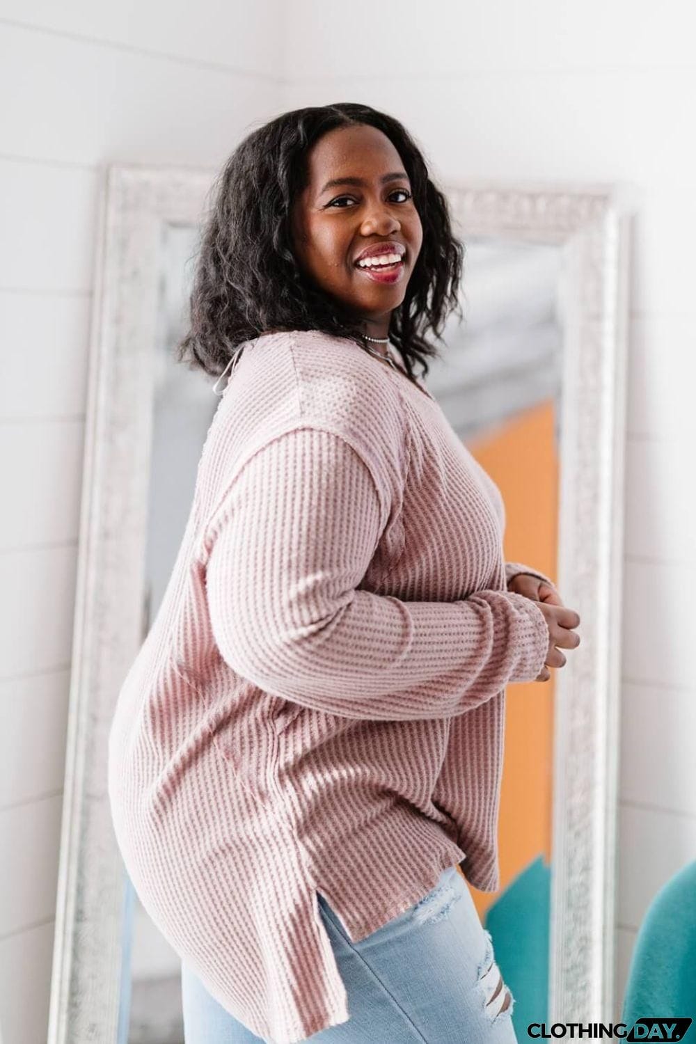 Jodifl Stay Awhile Full Size Run Waffle Knit Tee