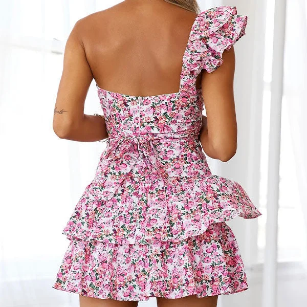 Girl Fashion Floral One Shoulder Dress