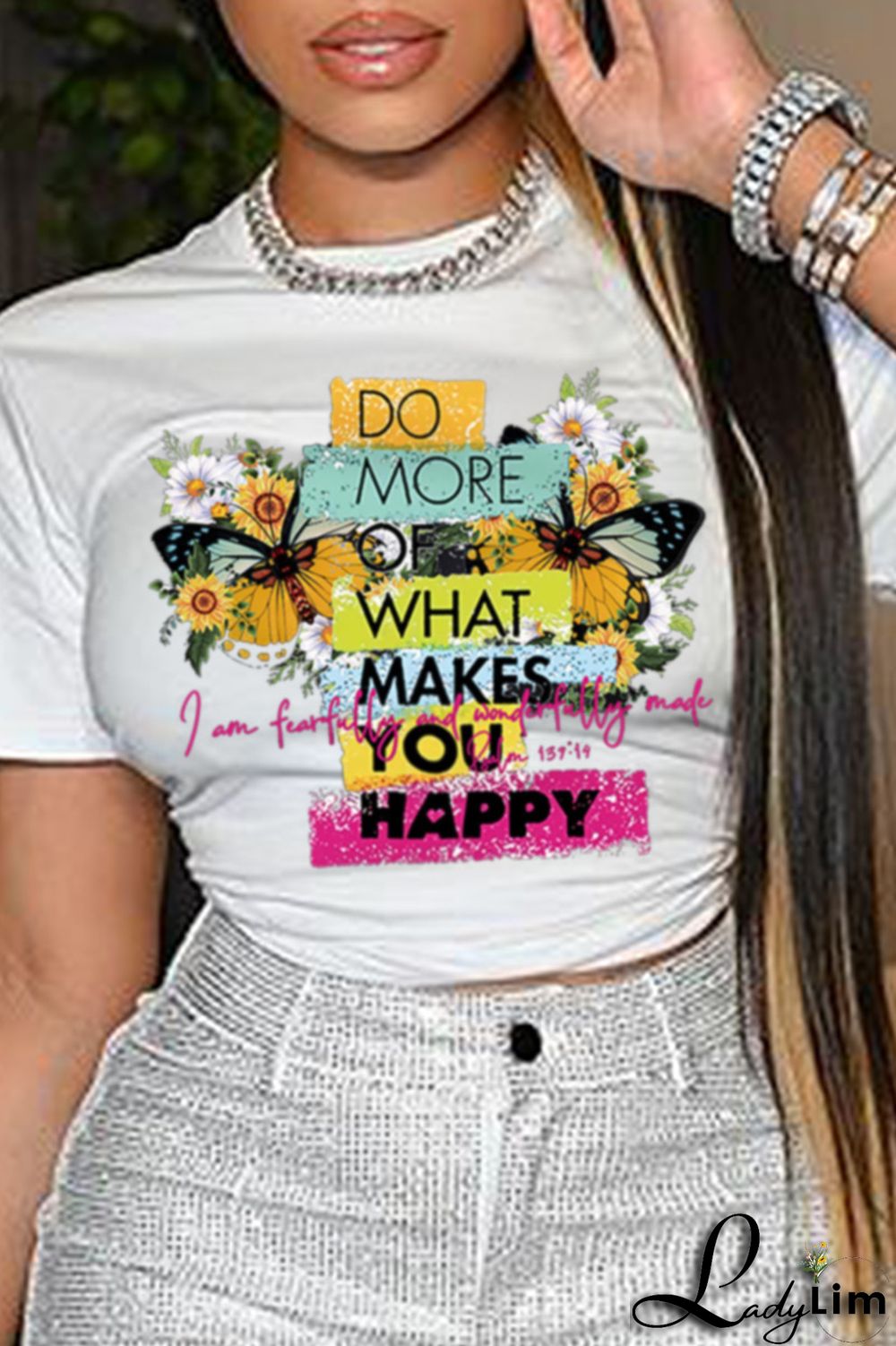 Black Fashion Street Print Patchwork Letter O Neck T-Shirts