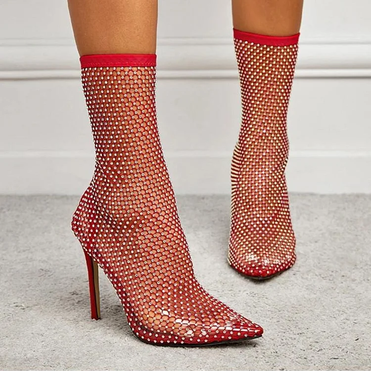 Mesh Ankle Boots With Rhinestone Embellishment shopify Stunahome.com