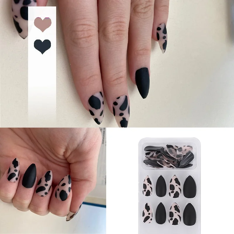 24pcs 4 Fire Patterns Design Cool Girls Hand Decorative False Nails with Glue Full Cover Detachable false nails with designs-Nail Inspo
