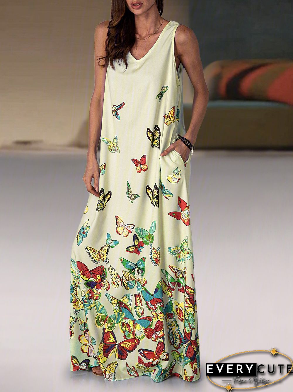Casual Cotton-Blend V Neck Weaving Dress