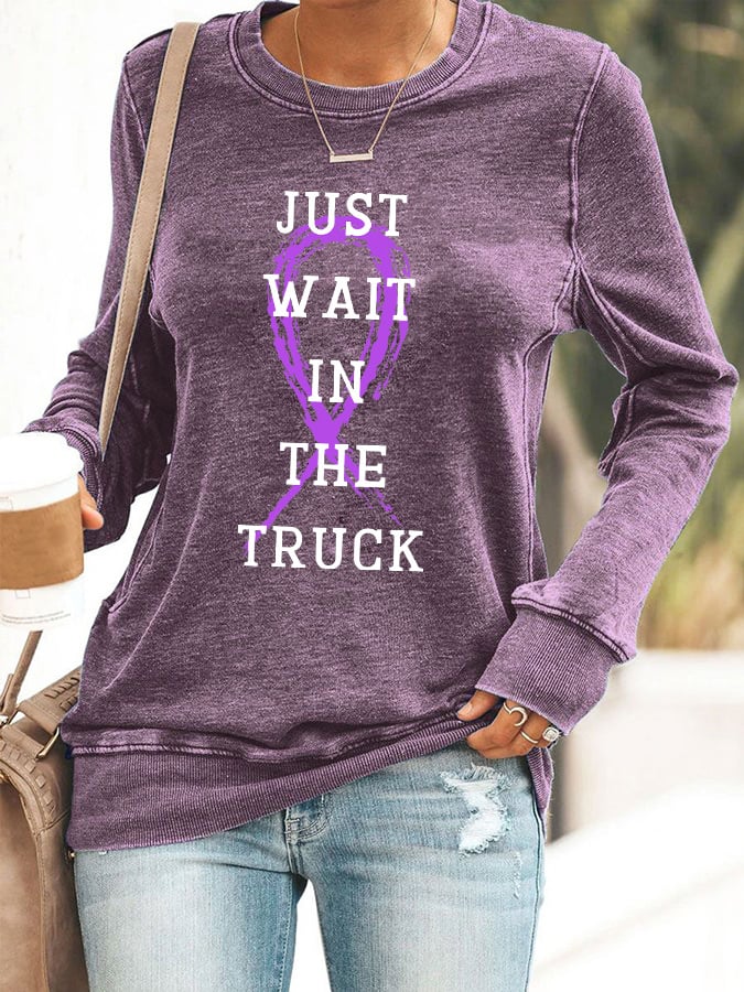 Domestic Violence Awareness Just Wait in The Truck Purple Ribbon Print Sweatshirt