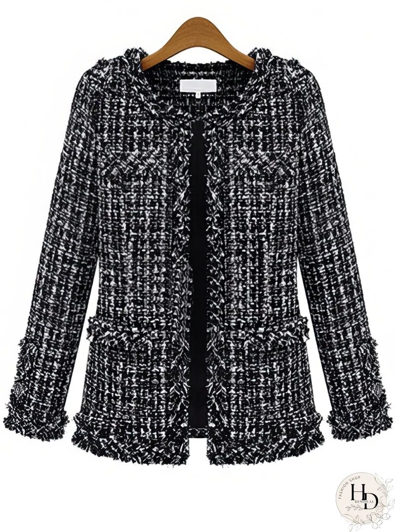 Chaqueta de mujer con estampado de punto de lana de tweed