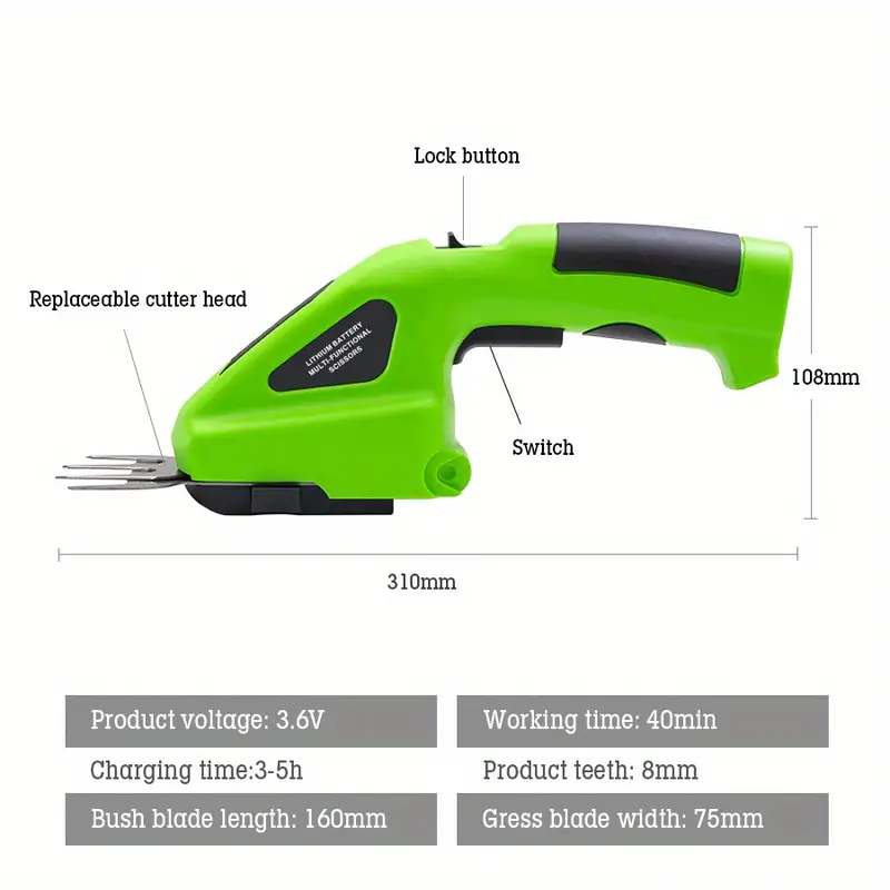 cordless battery powered rechargeable 2 in 1 electric hand held grass shear hedge trimmer perfect for garden lawn care details 2