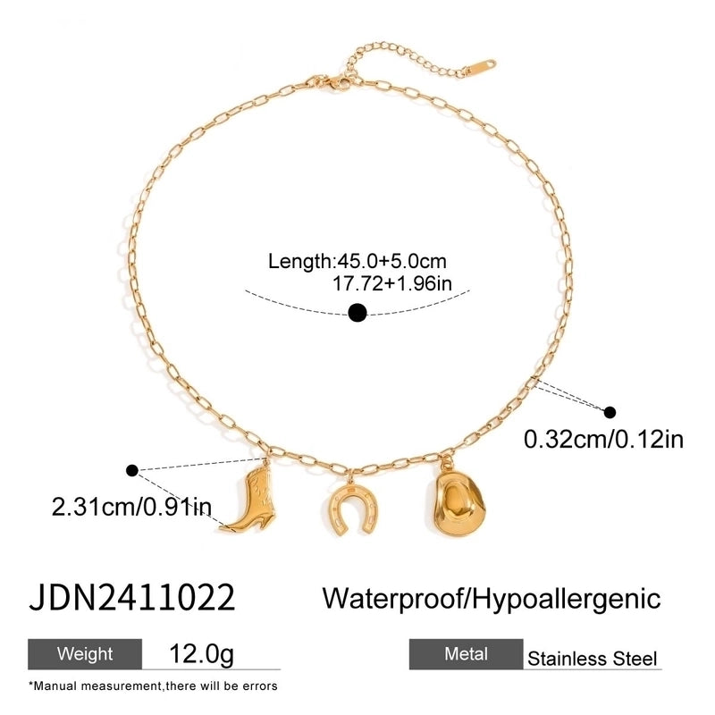 Retro French Style Classic Style U Shape Boots 304 Stainless Steel Multi Charms Necklace2