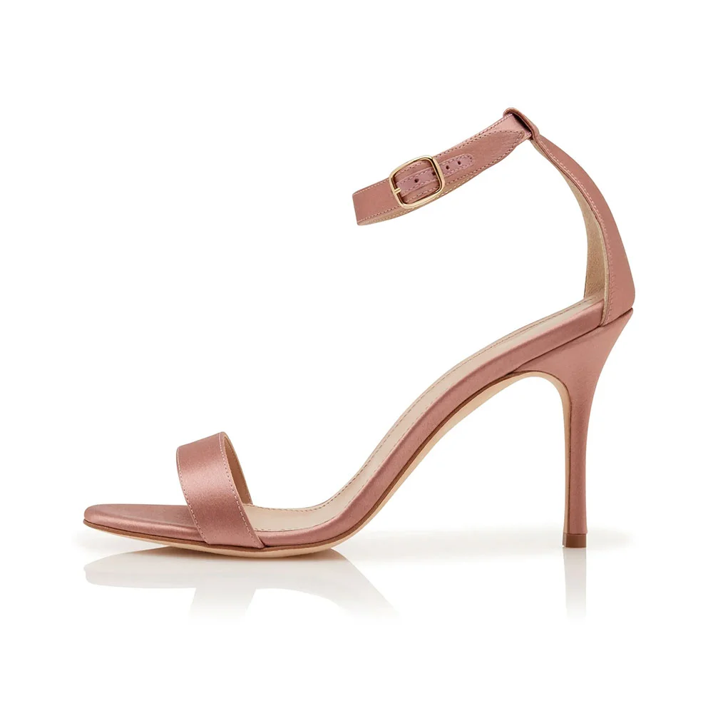 Women's Round Toe Ankle Strap Buckled High Heel Pink Sandals
