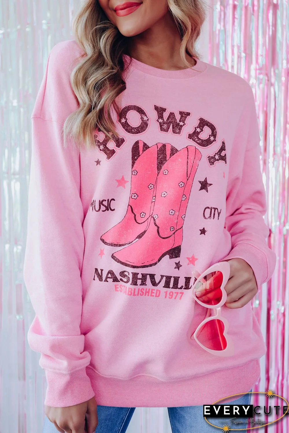 Pink HOWDY NASHVILLE Vintage Western Graphic Sweatshirt