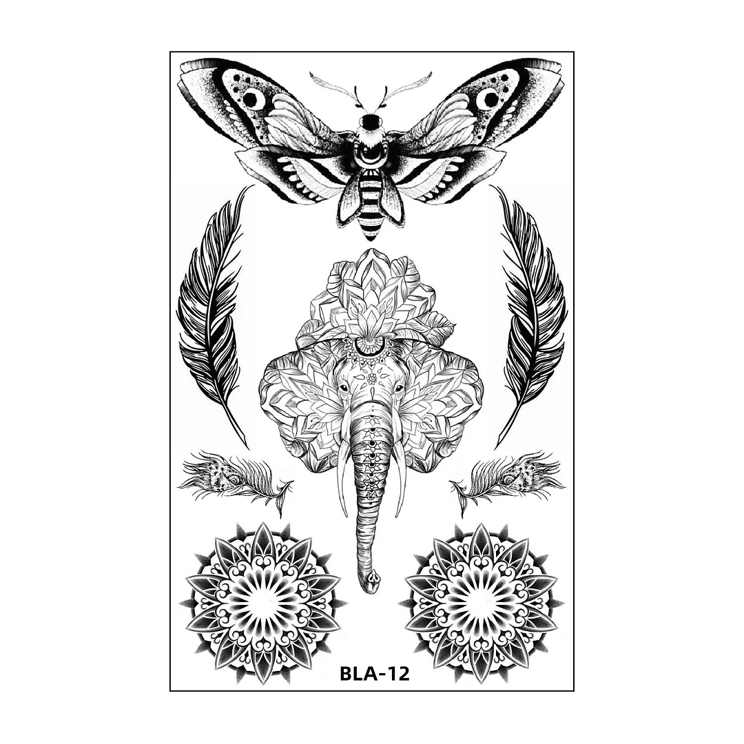 Women Waterproof Temporary Tattoo Sticker Mandala Flower Tatoo Elephant Feather Body Art Water Transfer Clavicle Temporary Tatto