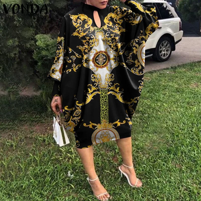 Party Dress Robe Women Long Sleeve Leopard Print Midi Dress 2022 VONDA  Autumn Casual Loose Holiday Long Shirt Vestido Oversized
