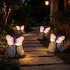 Solar Butterfly Garden Statue Waterproof Imitation Stone Landscape Light for Outdoor Yard Patio Decor for Women Mom Grandma