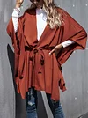 Solid Color Batwing Sleeves Belted Poncho Coat
