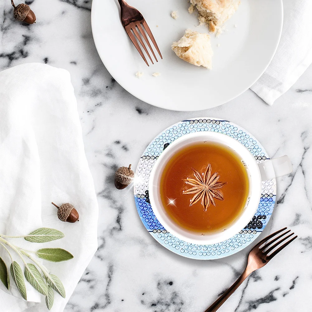 8pcs DIY Coaster Diamond Painting Cup Cushion with Rack Home Decor