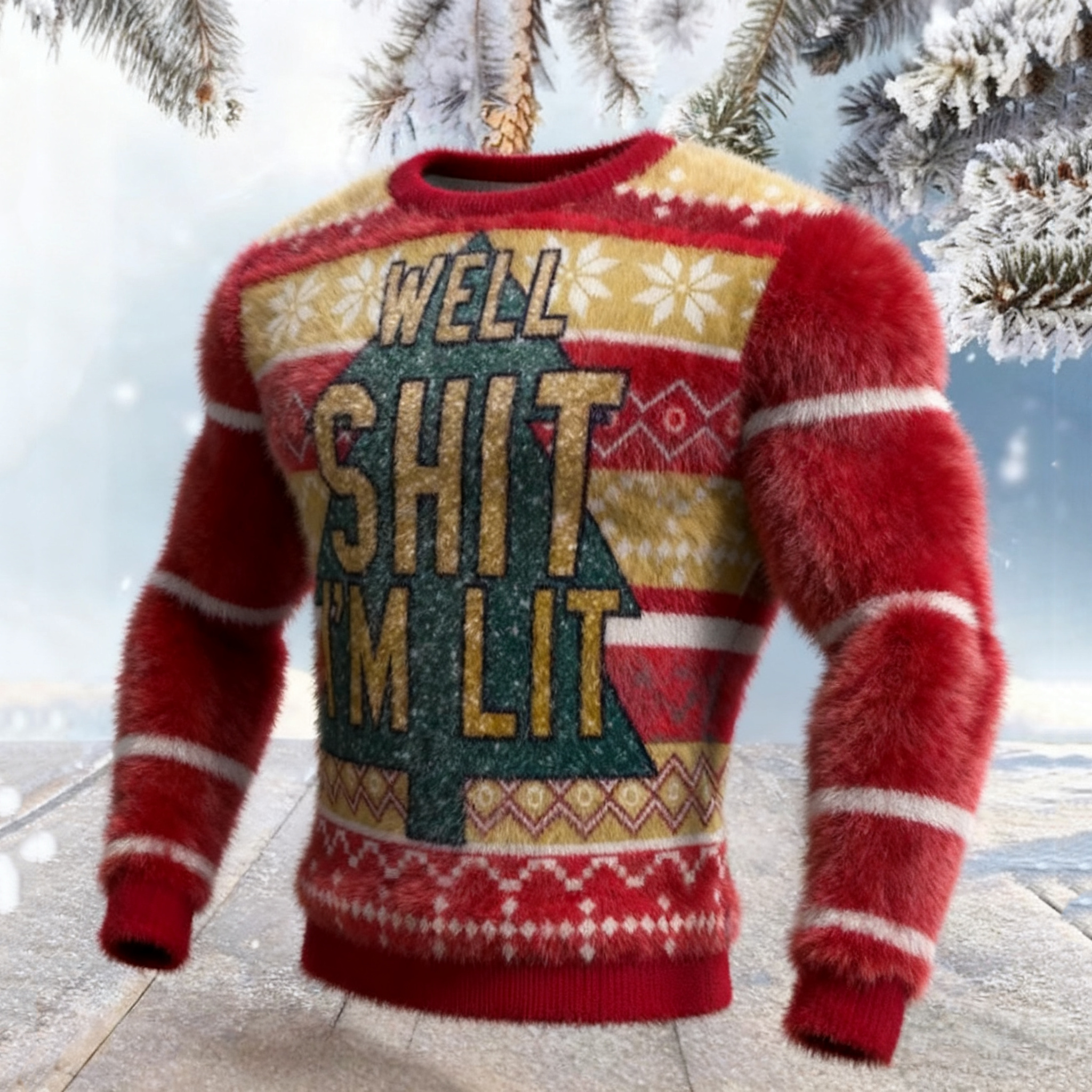 Men's Vintage Well Shit I'm Lit Christmas Printed Ugly Sweater elevenforest