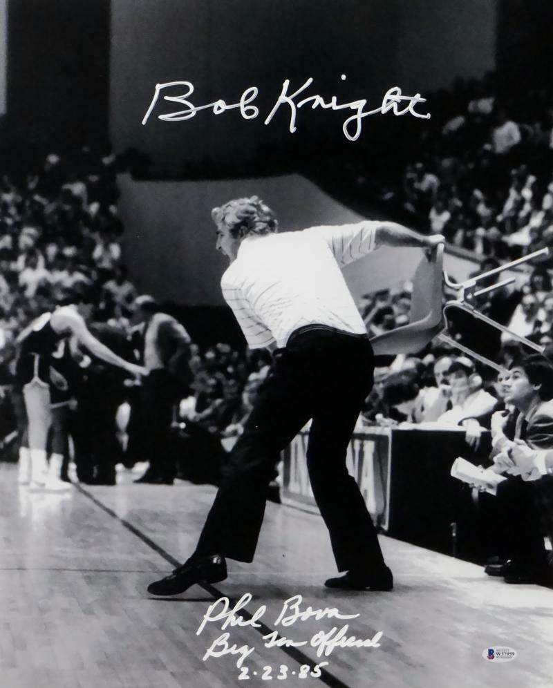 Bob Knight Phil Bova Signed 16x20 B&W Chair Photo Poster painting w/Insc- Beckett Auth *White