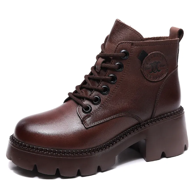 Yyvonne Kraft With Martin Boots Girl Autumn And Winter Leather Two Cotton Boots Children Thick And Loose Cake Single Boots Retro Trend