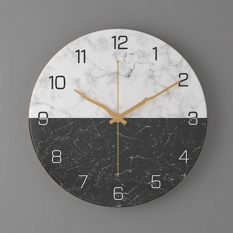 Imitation Marble Clock European Style  Home Living Room Fashion Creative Wall Clock Bedroom 30cm Metal Digital Clock