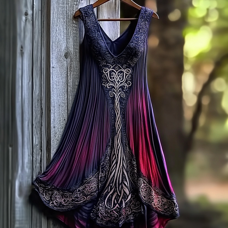 Women's Vintage Viking Tree Of Life Casual Comfort Sleeveless Dress