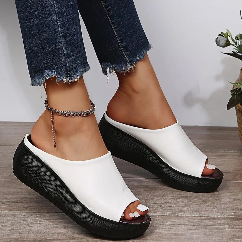 Women's Casual Soft Comfortable Peep Toe Slip On Platform Heel Sandals trabladzer