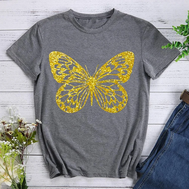 golden butterfly Round Neck T-shirt-0023473