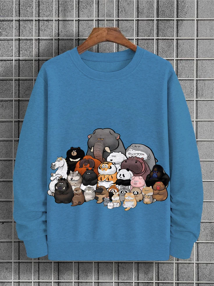 Men's Animals Meeting Fun Art Print Casual Sweatshirt