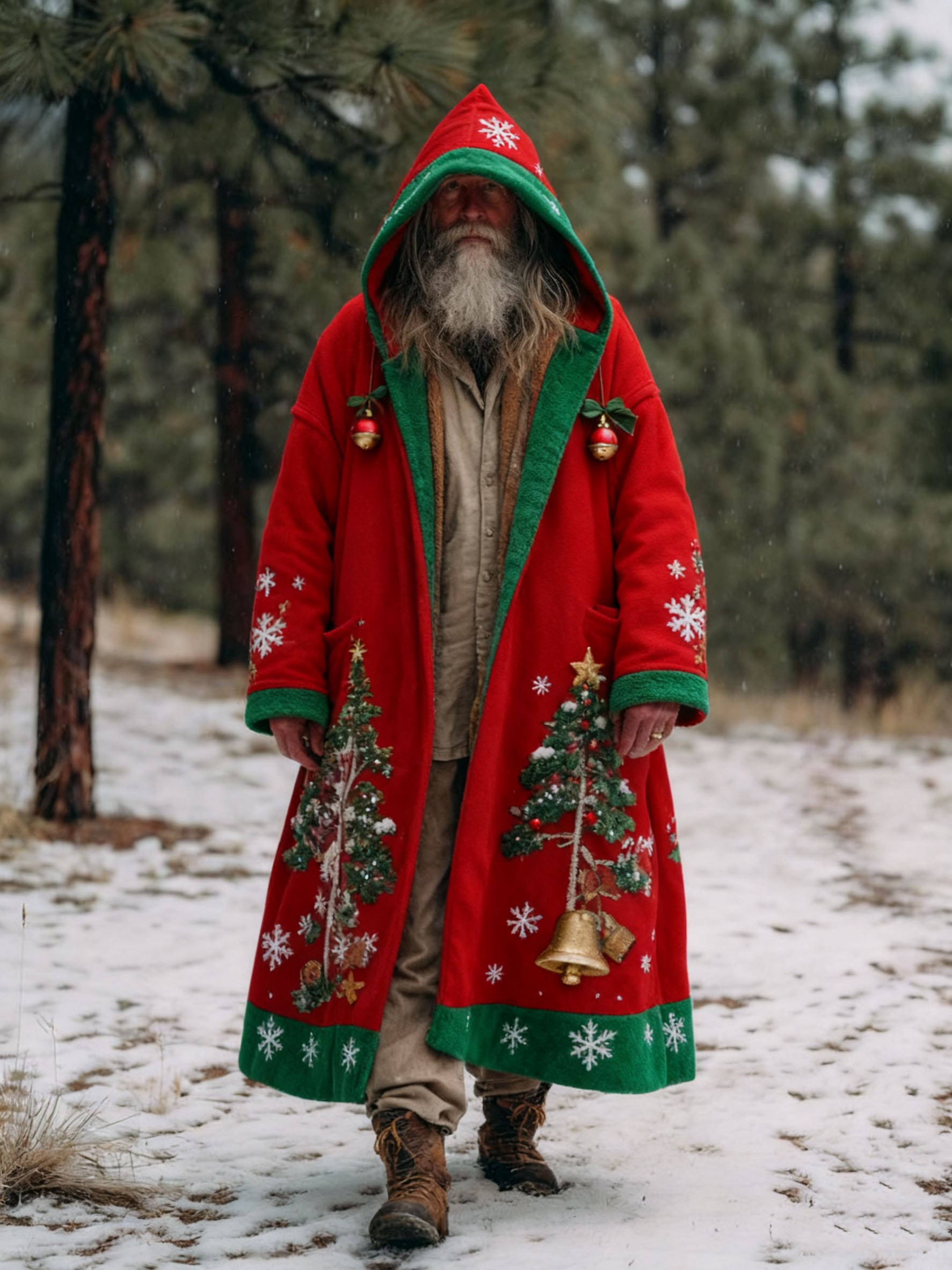 Men's Autumn Winter Christmas Printed Hooded Fleece Jacket