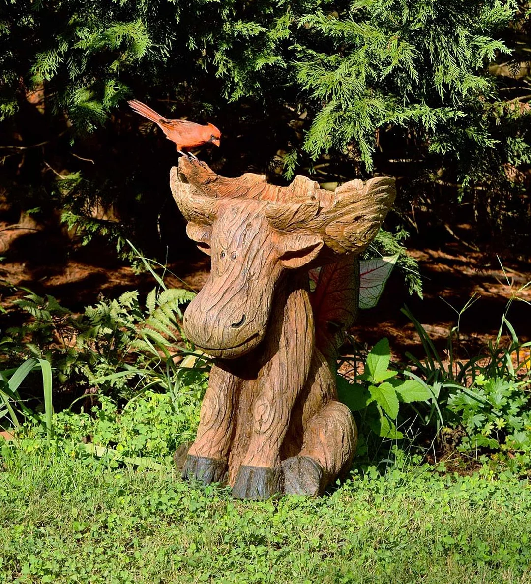 Resin Moose Birdbath