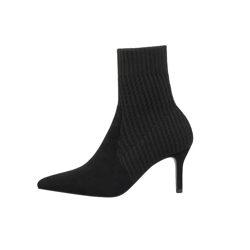 2021 Winter Sock Boots Sexy Knitting Stretch Boots High Heels for Women Fashion Shoes Female Stripe Autumn Ankle Boots Booties