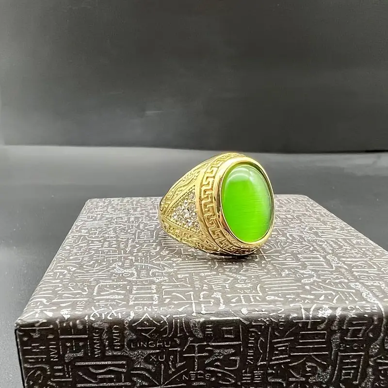1pc imitation   stone ring gradient green ring     ring 316l stainless steel gold plated ring titanium steel mens ring details 9