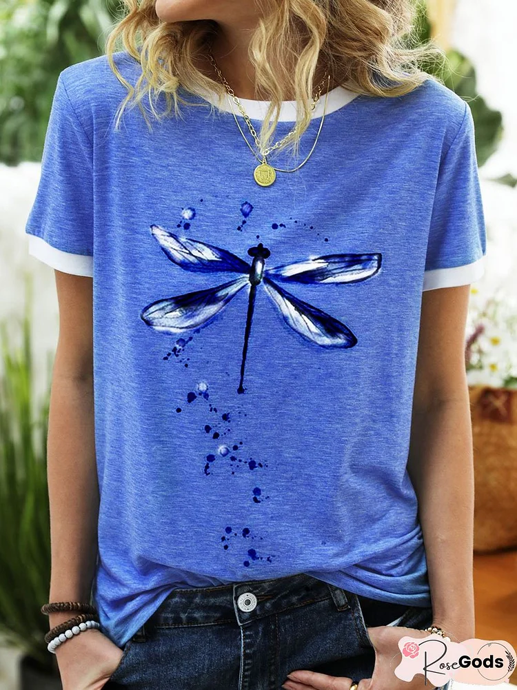 Dragonfly Pattern Summer Cotton Shirts & Top