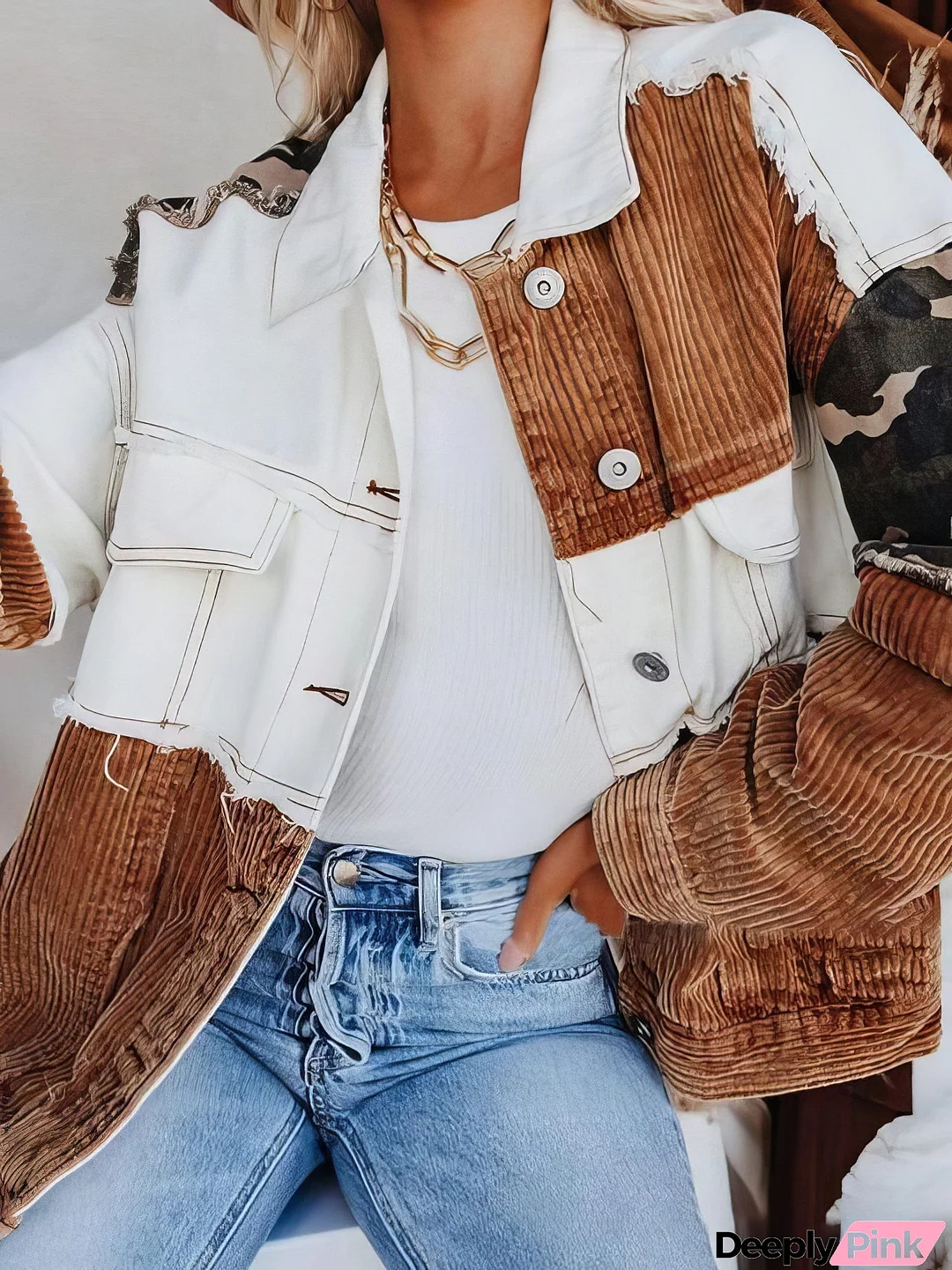 Lapel Retro Camouflage Corduroy Jacket