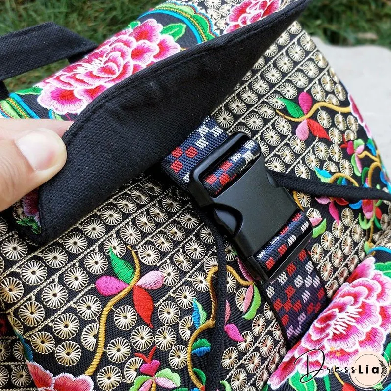 New Embroidery Bag Ethnic Style Bag Women's Large Capacity Canvas Backpack Travel Bag Fabric Art