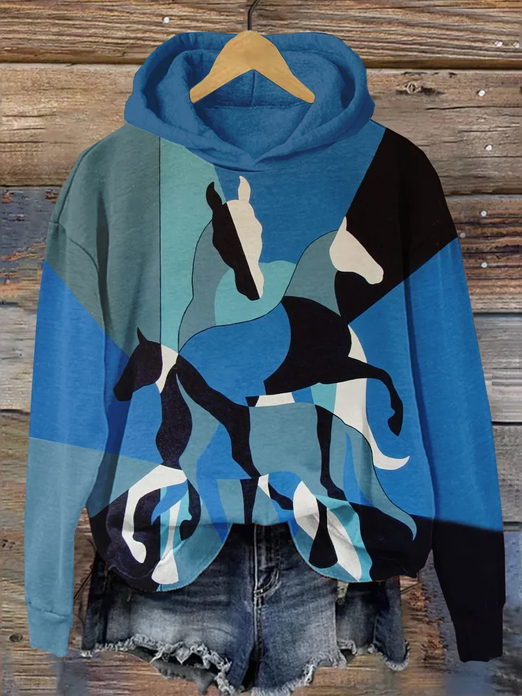 Abstract Lines Horse Art Printed Sweatshirt