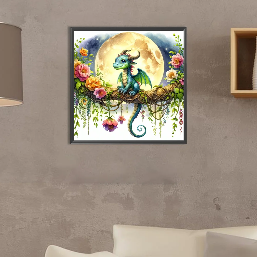 Diamond Painting - Full Square Drill - Moon Azure Dragon(Canvas|30*30cm)