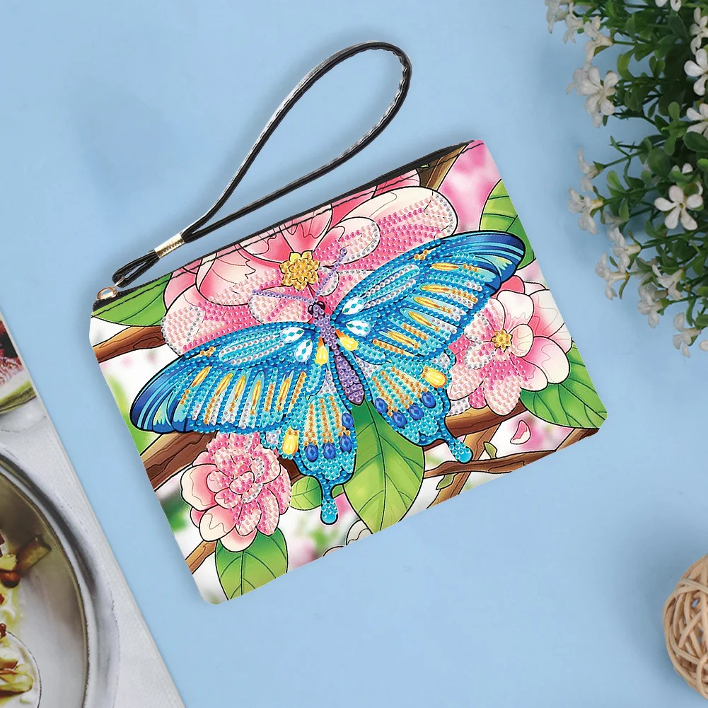 DIY Butterfly PU Partial Special Shaped Diamond Painting Wallet Makeup Bag