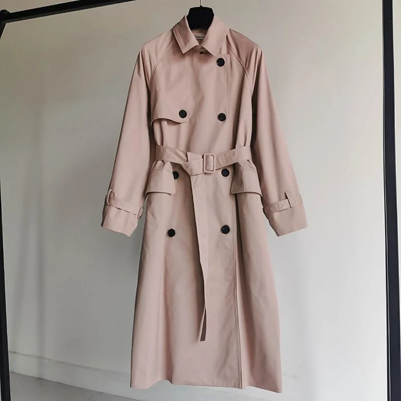 UK Brand new Fashion 2021 Fall /Autumn Casual Double breasted Simple Classic Long Trench coat with belt Chic Female windbreaker