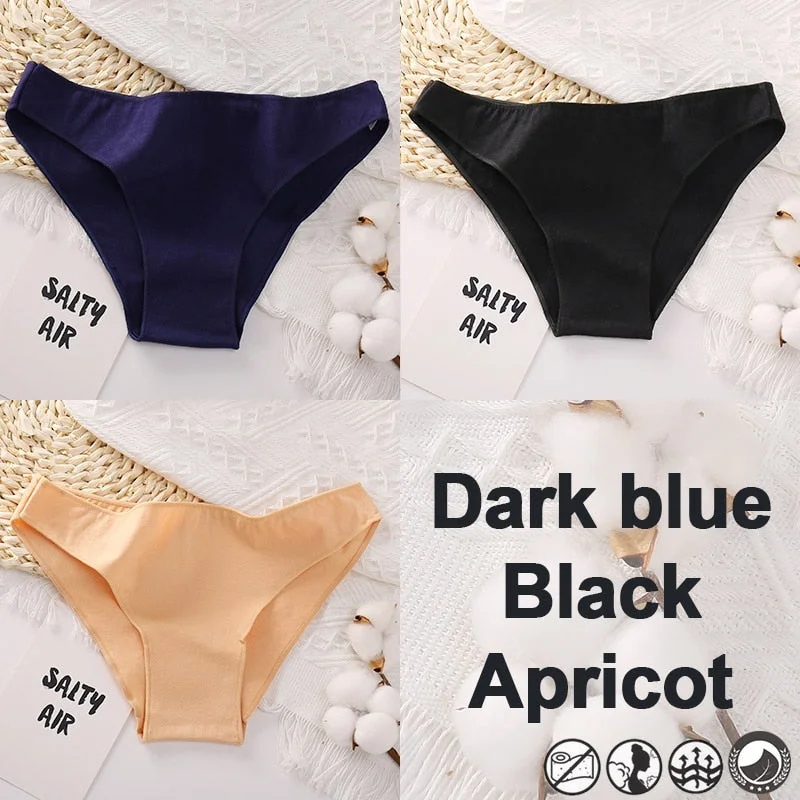 3PCS/Set Women's Panties Bikini Briefs Cotton Underwear Sexy Lingerie M-XXL Panties Female Underpants Solid Color Girls Pantys