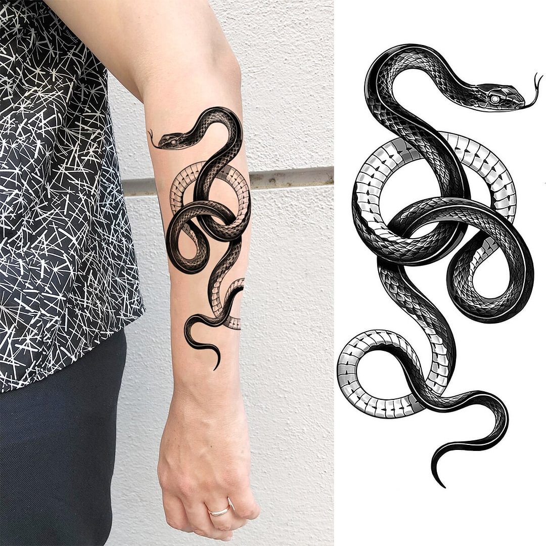Gingf Realistic Snake Moon Temporary Tattoos For Women Adult Girl Peony Flower Serpent Fake Tattoo Forearm Fashion Tatoos Paper