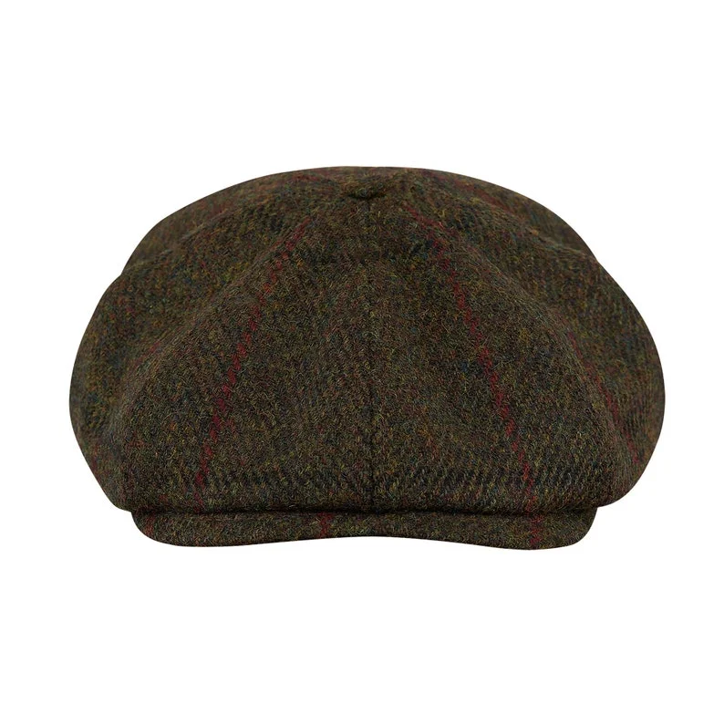 SHELBY Harris Tweed Genuine Scottish 8 Panels Newsboy PEAKED  Cap Applejack Bandit Hooligan Vintage Gangster Wool Fall Hat GREEN-RED