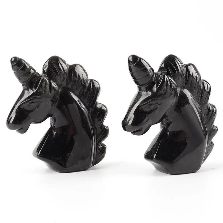 2" Black Obsidian Crystal Carving Animal Bulk Unicorn