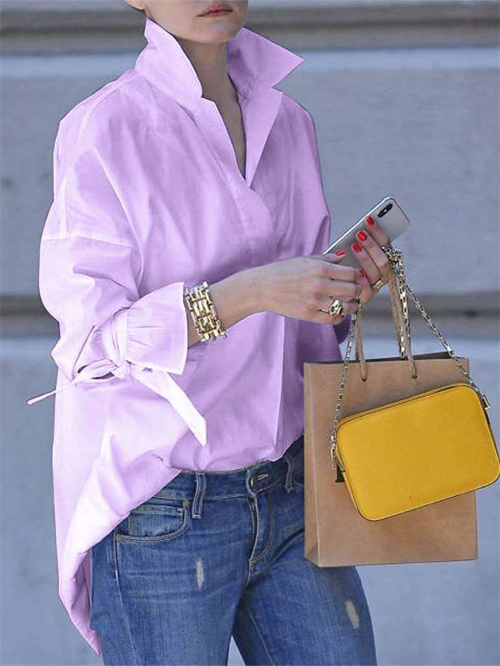 Spring and Summer Ladies Long-sleeved Shirt European and American Women's Street Fashion Loose Solid Color Big Size Shirt Women