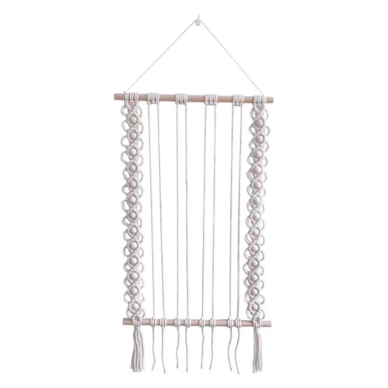 INS Nordic Bohemian Woven Tapestry Tassels Photos Hairpins Storage Organizer Baby Girls Hair Clips Holder Wall Hanging Ornaments