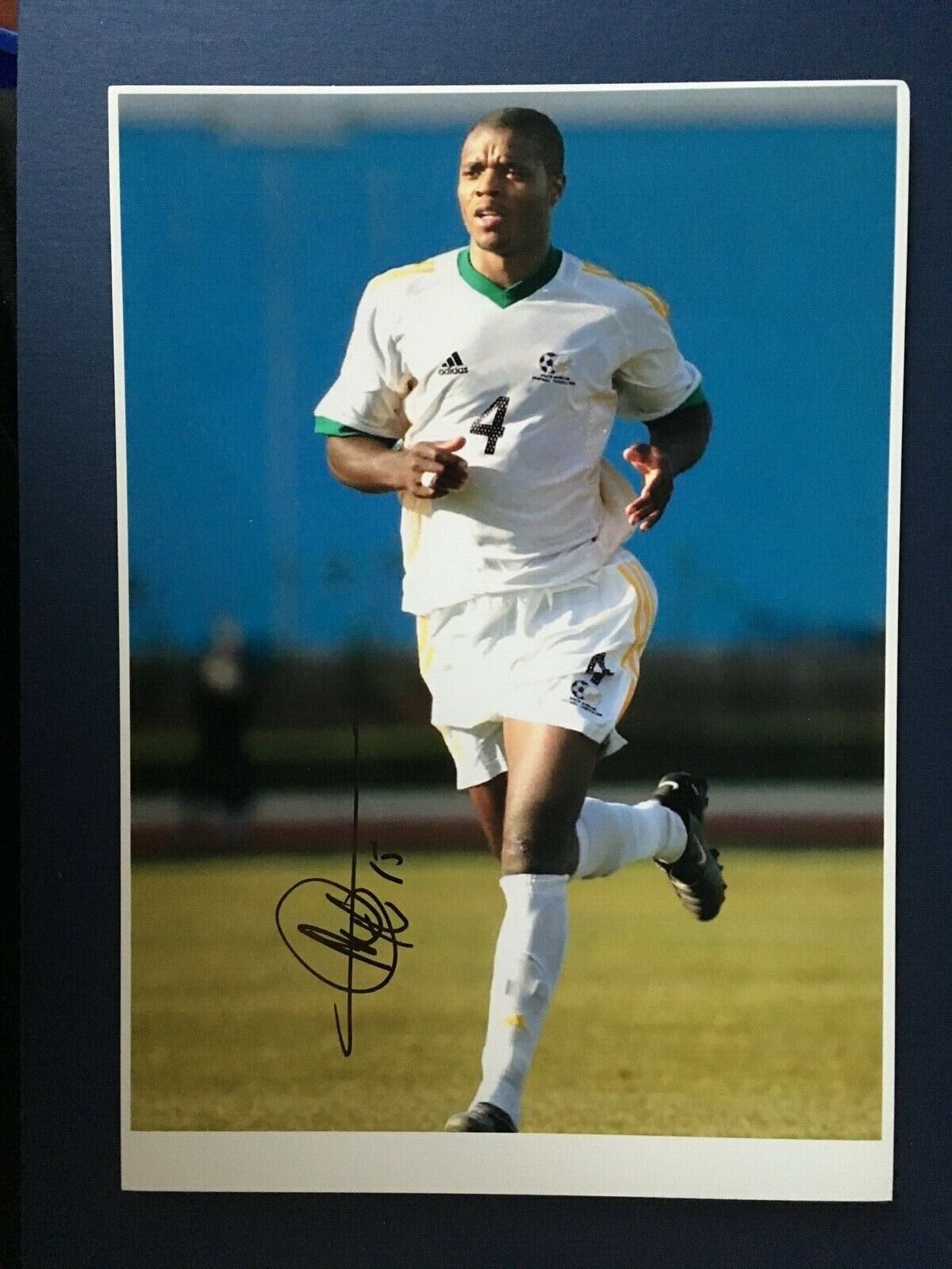 AARON MOKOENA - South African INTERNATIONAL FOOTBALLER - SUPERB SIGNED Photo Poster painting