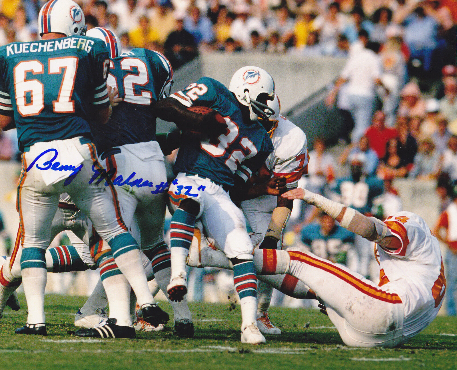 BENNY MALONE MIAMI DOLPHINS ACTION SIGNED 8x10