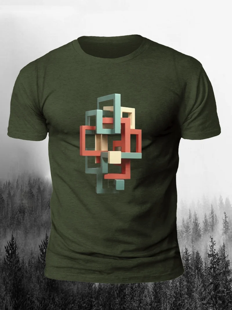 Multicoloured Blocks Print Short Sleeve Men's T-Shirt in  mildstyles