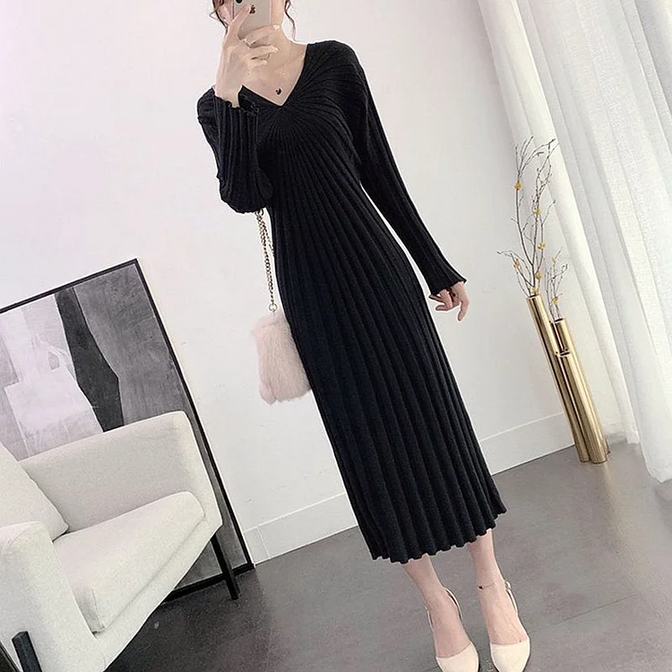 Long Sleeve Knitted Dresses QueenFunky
