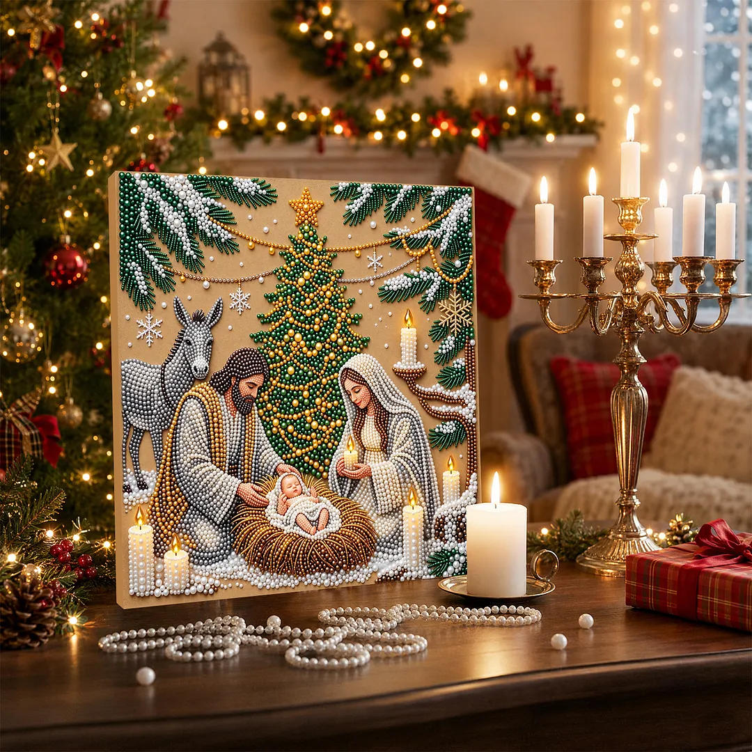 Framed Pearl Painting Kit Holy Family Christmas 7.87x7.87in