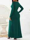Banquet Solid Color Split-Front Long Sleeves V-Neck Maxi Dress