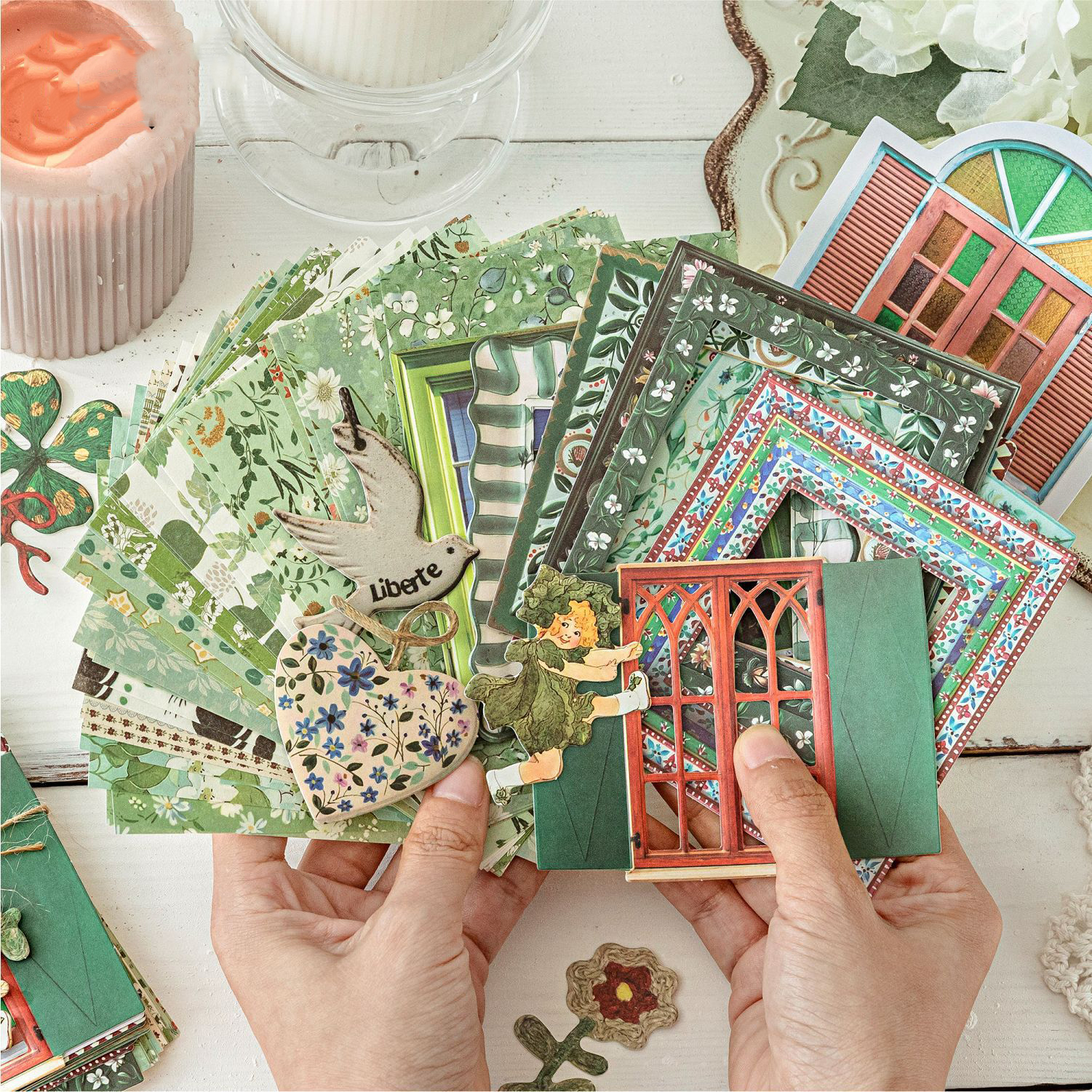 재료 세트 - 정원 우체국 시리즈 빈티지 식물 꽃 테두리 부조